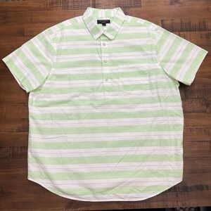 Banana Republic Polo Shirt Adult XL Green White Striped Mens Henley